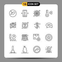 16 Black Icon Pack Outline Symbols Signs for Responsive designs on white background 16 Icons Set Creative Black Icon vector background