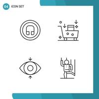 4 Thematic Vector Filledline Flat Colors and Editable Symbols of earphone eye ui email marketing view Editable Vector Design Elements
