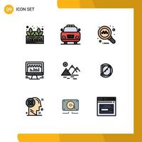 Universal Icon Symbols Group of 9 Modern Filledline Flat Colors of farming mountain search environment beat Editable Vector Design Elements