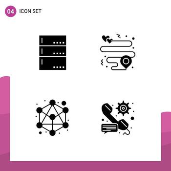 Universal Icon Symbols Group of 4 Modern Solid Glyphs of admin network server pin gear Editable Vector Design Elements