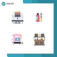 Group of 4 Flat Icons Signs and Symbols for computer book server eye ebook Editable Vector Design Elements