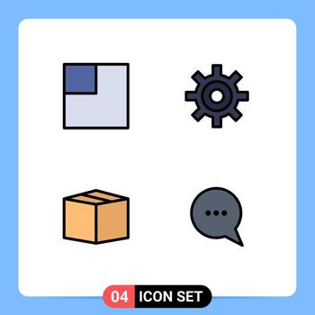 Modern Set of 4 Filledline Flat Colors Pictograph of layout chat interface box message Editable Vector Design Elements