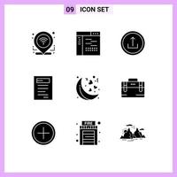 Mobile Interface Solid Glyph Set of 9 Pictograms of moon education source book mobile Editable Vector Design Elements