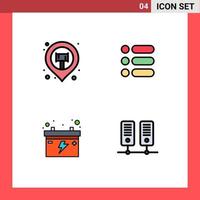 Universal Icon Symbols Group of 4 Modern Filledline Flat Colors of location battery map pin text center Editable Vector Design Elements