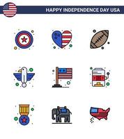 Stock Vector Icon Pack of American Day 9 Line Signs and Symbols for flag state footbal eagle animal Editable USA Day Vector Design Elements