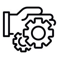 Hand and gears icon, outline style vector