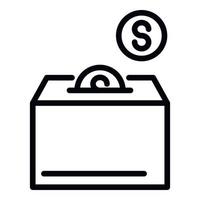 Coins and charity box icon, outline style vector