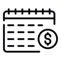Money account calendar icon, outline style vector