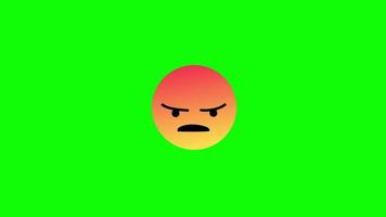 emoji negativo nas redes sociais. animação de um emoji irritado subindo de baixo para cima em um fundo verde chroma key, conceito de mensageiro para layout e design de movimento. animação emoji com raiva vídeo grátis video