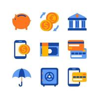 conjunto de iconos de banca plana vector