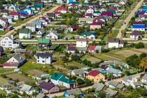 panoramic aerial view of private development with country houses or village photo