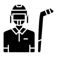 icono de glifo de jugador de hockey vector