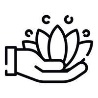 Lotus in hand icon, outline style vector