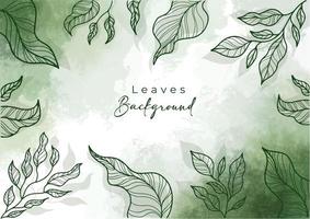 Green Abstract watercolor background with doodle leaves decoration vector