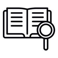 Book magnify glass icon, outline style vector