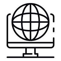 Computer and globe icon, outline style vector