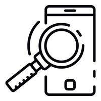 Smartphone and magnifier icon, outline style vector