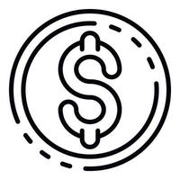 Dollar coin icon, outline style vector