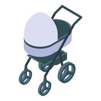 Textile baby pram icon, isometric style vector