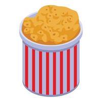 Popcorn bucket icon, isometric style vector