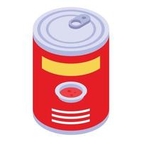 Tomato bean tin can icon, isometric style vector