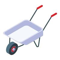 Construction wheelbarrow icon, isometric style vector