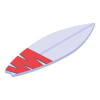 icono de tabla de surf blanco rojo, estilo isométrico vector