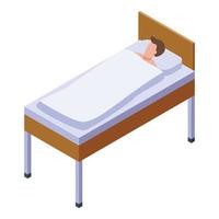 icono de hombre de cama de hospital, estilo isométrico vector