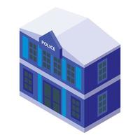 Blue city police building icon, isometric style vector