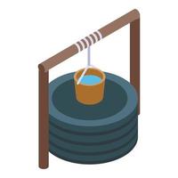 Well and bucket of water icon, isometric style vector