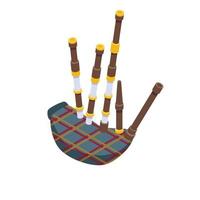 Scoottish bagpipes icon, isometric style vector