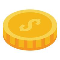 Gold dollar coin icon, isometric style vector