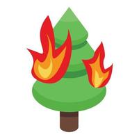 Burning fir tree icon, isometric style vector