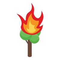 Burning green tree icon, isometric style vector