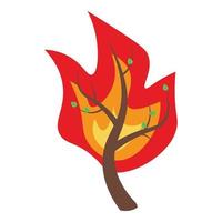 Tree in fire icon, isometric style vector