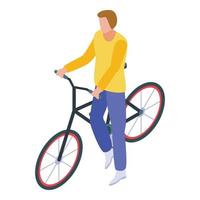 Student take bicycle icon, isometric style vector