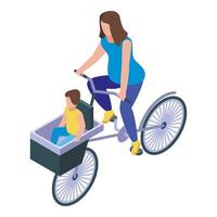 icono de bicicleta de paseo de madre e hijo, estilo isométrico vector