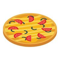 Meat olive pizza icon, isometric style vector