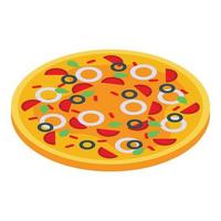 Sausage olives pizza icon, isometric style vector