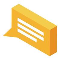 Yellow chat bubble icon, isometric style vector