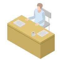 Scientist at desktop icon, isometric style vector