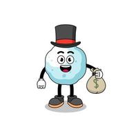ilustración de mascota de bola de nieve hombre rico sosteniendo un saco de dinero vector
