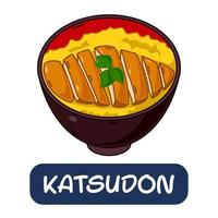 katsudon de dibujos animados, vector de comida japonesa aislado sobre fondo blanco