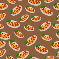 cartoon omurice, japanese food seamless pattern on colorful background vector