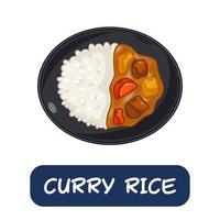 arroz al curry de dibujos animados, vector de comida japonesa aislado en fondo blanco