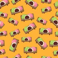 cartoon mochi, japanese food seamless pattern on colorful background vector