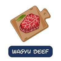 carne de res wagyu de dibujos animados, vector de comida japonesa aislado en fondo blanco