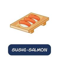 cartoon sushi-salmon, japanese food vector isolated on white background