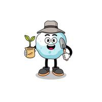 Illustration of snowball cartoon holding a plant seed vector