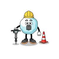 caricatura de personaje de bola de nieve trabajando en la construcción de carreteras vector